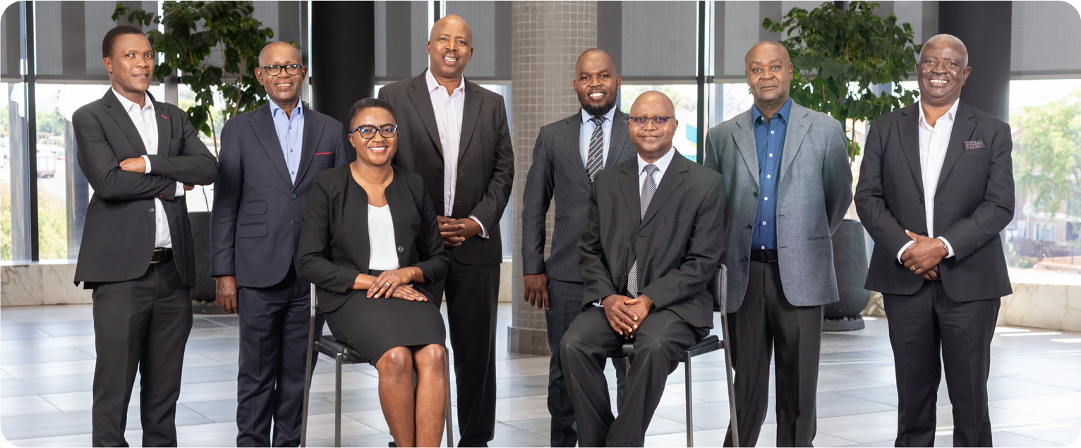Left to Right: Mr. Phazha Butale, Mr. Jacob Thamage, Ms. Mayibongwe Ramatebele, Mr. Ditirwa Mphoeng, Mr. Thabiso Mosime-a-Kelaotswe, Mr. Oabile Mabusa, Mr. Molatlhegi Mosigi, Mr. Matome Malema